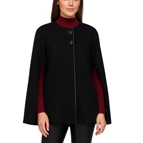 NWT Nine West Equestrian Style Cape Poncho With Leather Trim and Pockets - Picture 1 of 10